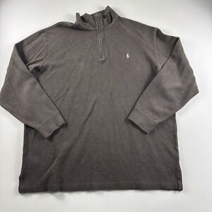 Polo Ralph Lauren Sweater Mens‎ 2XLT Brown Cotton 1/4 Zip Pullover Pony